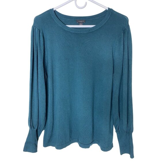 Ann Taylor Factory XL Teal Green Puff-Sleeve Knit • Feminine • Office to Weekend - Picture 1 of 5